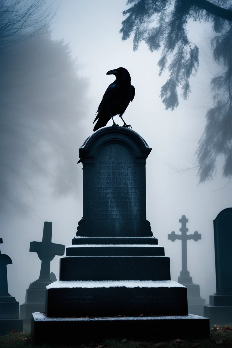 The silhouette of a raven perched atop a gravestone, its cry piercing the silence of
a foggy cemetery, the moment captured in a photograph that feels like a gateway to
the afterlife, raw and unedited, the essence of horror distilled.
