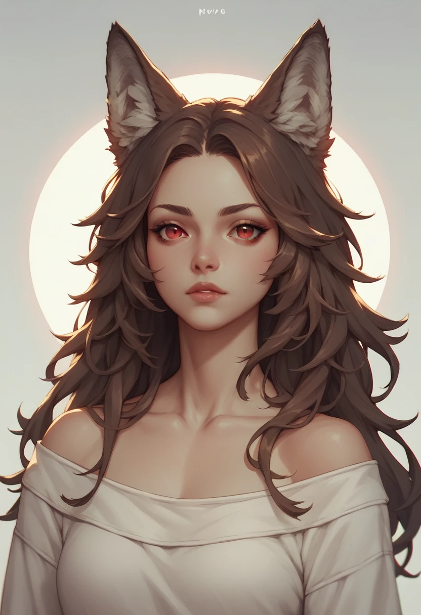 Brown Hair,Long Hair,Red eyes, Wolf Girl,Wolf Ear,Wolf&#39;s Tail、Large Breasts、T-Shirts(tight)Maxi Dresses、Cleavage、surprised、Huge penis only、Sweat、In the heat、Zoom in on face、{best quality}, {very aesthetic}, {ultra-detailed}, {best illustration}, nsfw, girl, black hair, medium hair, black eyes, sex, man, penis,  bed room, orgasm, sweat, x-ray, belly, womb