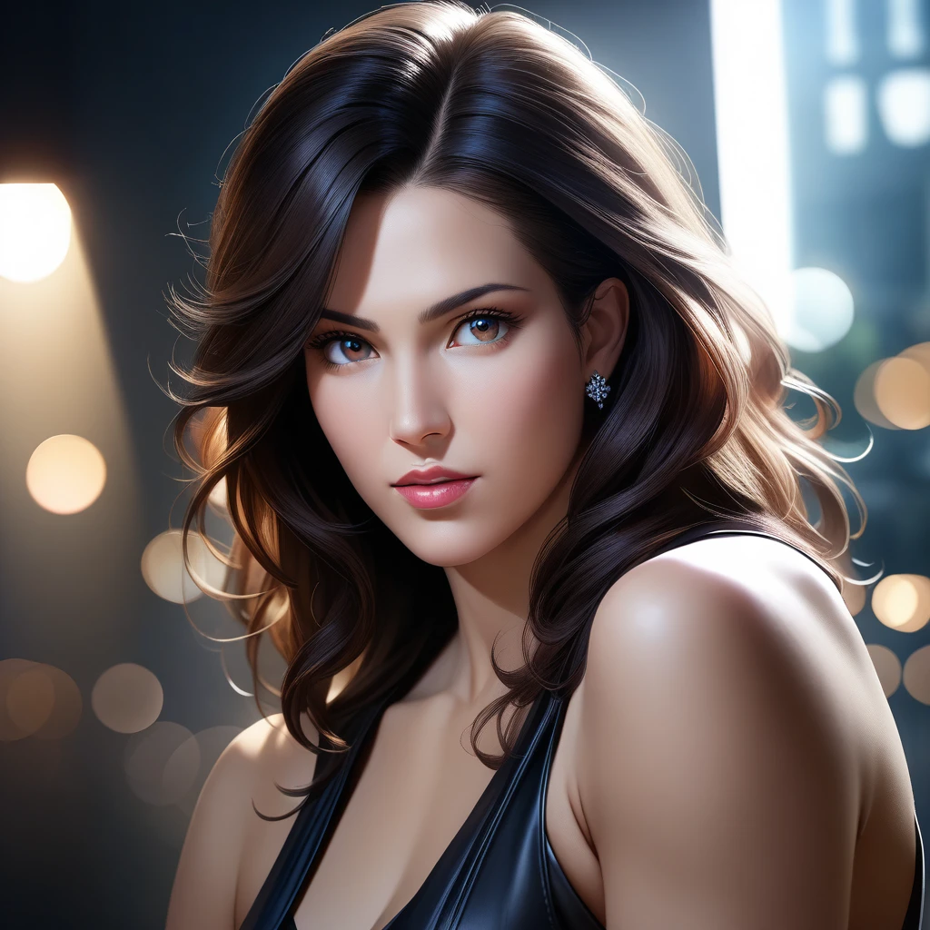 (best quality,4k,8k,highres,masterpiece:1.2),ultra-detailed,(realistic,photorealistic,photo-realistic:1.37),1girl,mature woman,elegant pose,confident expression,beautiful detailed eyes,full lips,extremely detailed face,long eyelashes,flawless skin,wavy hair,form-fitting dress,high heels,subtle makeup,indoor setting,soft lighting,bokeh background,professional photography,fashion magazine style,sharp focus,glamorous atmosphere