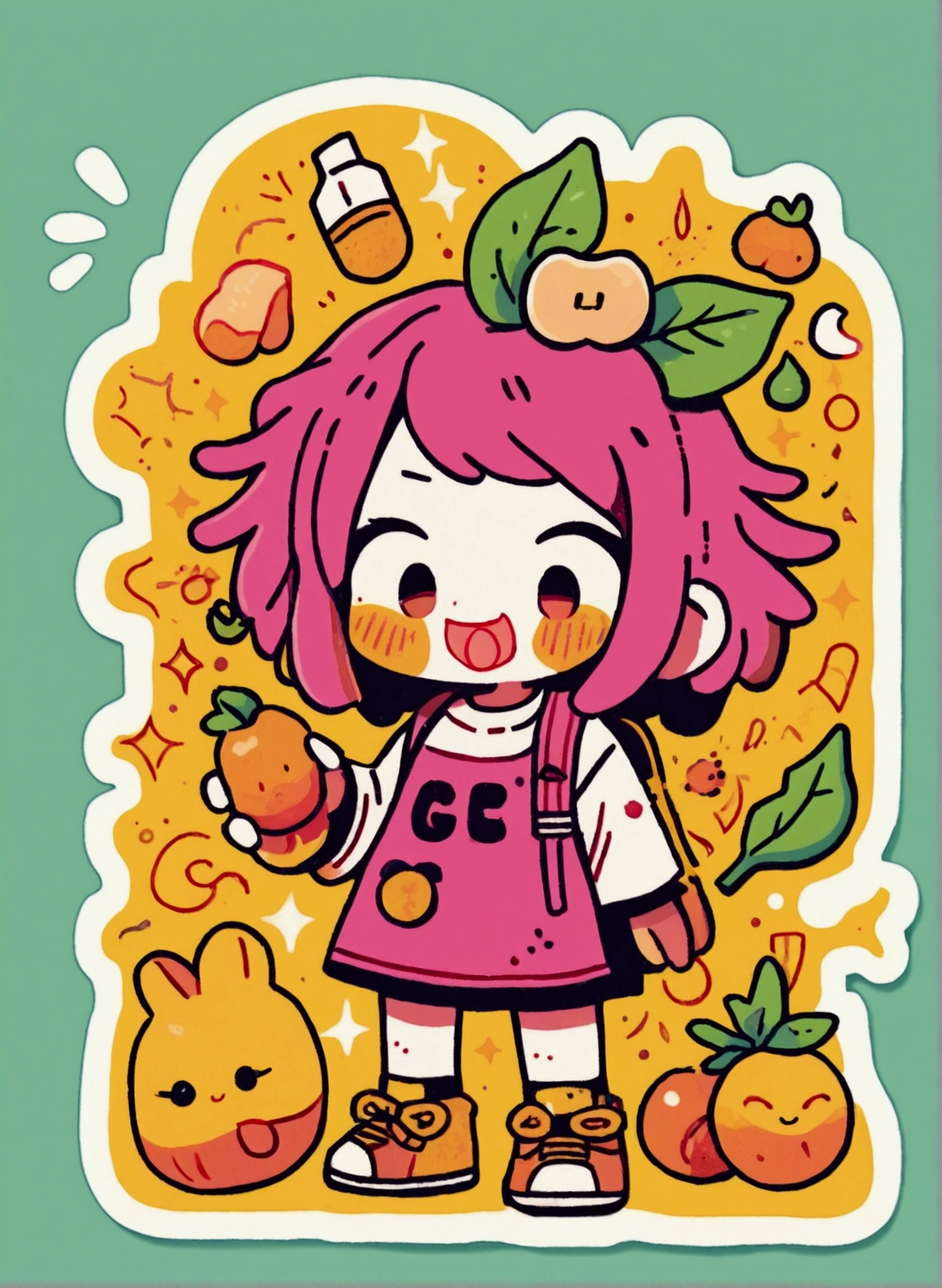 /Imagination prompts: Stickers with black background，Yellow peach，of peaches，fruit，cute，Business Illustration, Use bold outline style,cuteip形象，Smiling emoticon，Light shadow - v 5.2