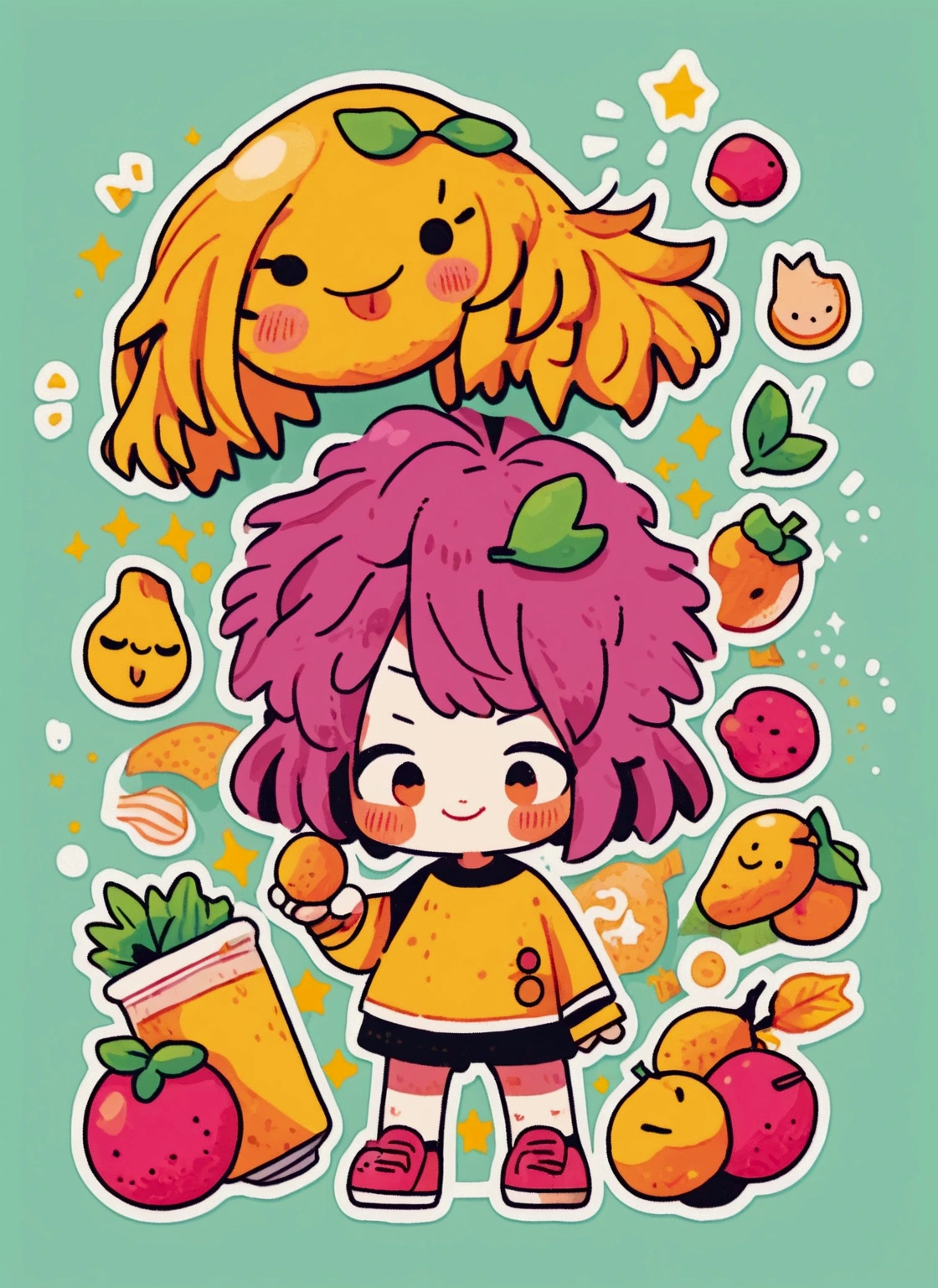 /Imagination prompts: Stickers with black background,Yellow peach,of peaches,fruit,cute,Business Illustration, Use bold outline style,cuteip形象,Smiling emoticon,Light shadow - v 5.2