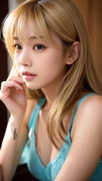 Highest quality、Japanese women、The most beautiful woman in the world、sexy、Blonde long hair hairstyle、Small face、Beautiful skin、night、Large breasts、Realistic、sexyなポーズ、sexyな表情、