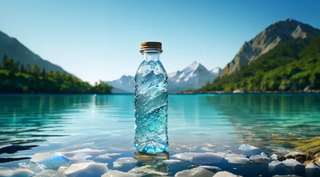 a close up of a bottle of agua on a rocky beach, agua in background, agua, crystal agua, mountain agua, tansparent agua, crystal clear agua, clear agua, detailed agua, transparent agua, beautiful agua, ultra detailed agua, Lago detallado en segundo plano, realistic agua, agua agua, filled with agua, crystal clear blue agua, pristine agua