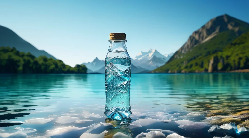 a close up of a bottle of agua on a rocky beach, agua in background, agua, crystal agua, mountain agua, tansparent agua, crystal clear agua, clear agua, detailed agua, transparent agua, beautiful agua, ultra detailed agua, Lago detallado en segundo plano, realistic agua, agua agua, filled with agua, crystal clear blue agua, pristine agua