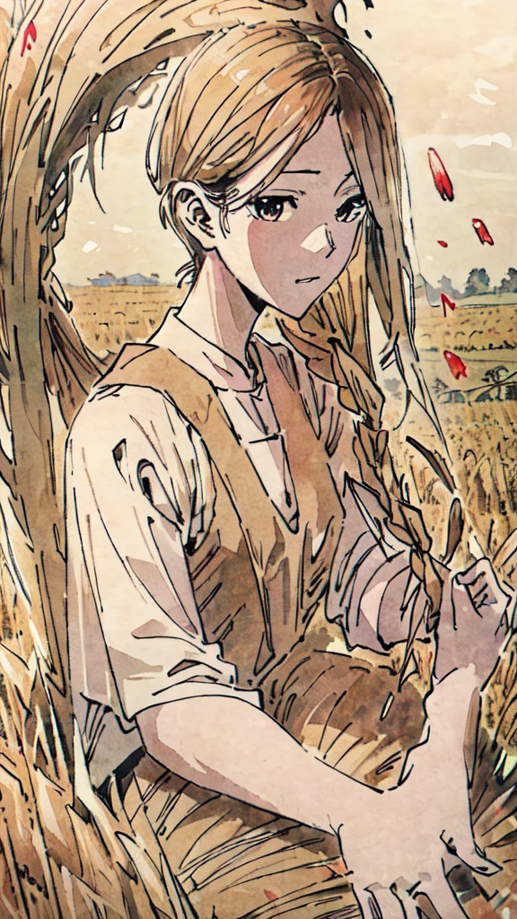 Masterpiece, best quality, (very detailed CG unified 8k wallpaper) (best quality), (best illustration), (best shade) nature harvest wheat, super meticulous , people working in the fields --v6