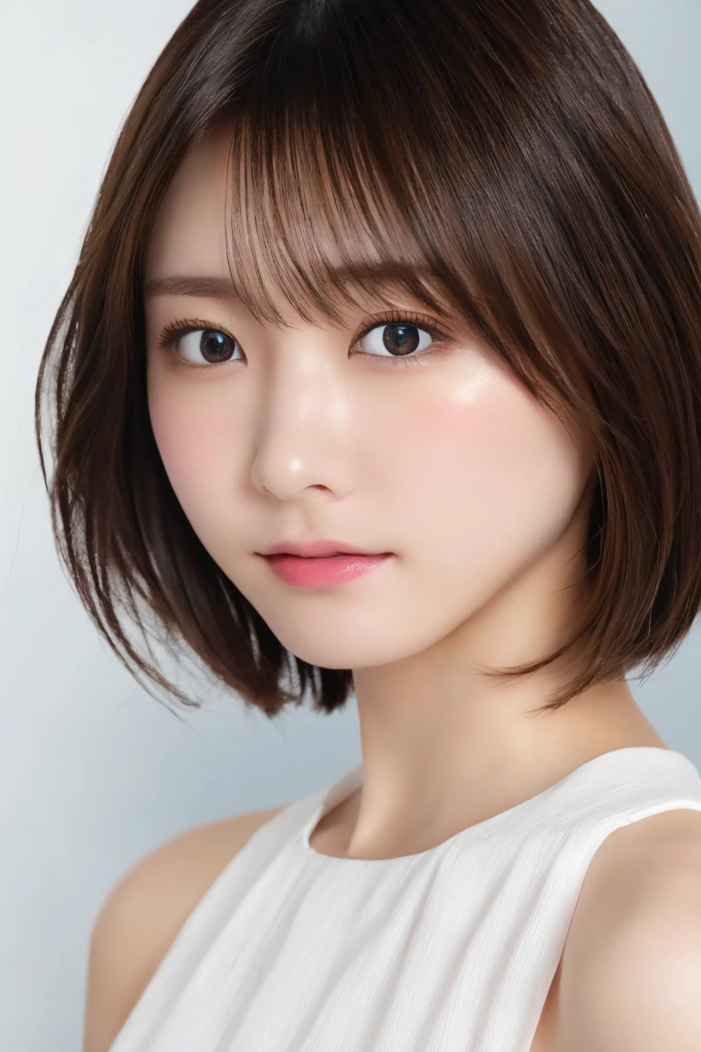 8K highest image quality)、（beautiful）、Accurate Eyes、Fine skin、22-year-old female、Stylish、Brown eyes、Brown Hair、looking at the camera、Close-up、Completely naked、Semi-short hair、