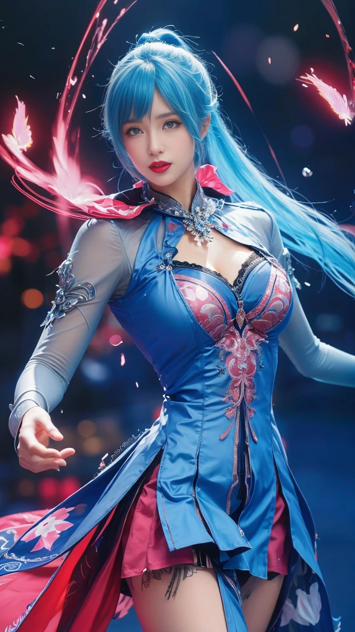 best quality, tmasterpiece,Ultra-high resolution,Clear face,(Reality:1.4),ferpect lighting,(upper body shot), (photorealistic:1.50), anime wallpaper, Guviz style artwork, cover-up fantasy up to magic , by Yang J, Guviz, beautiful artwork illustration, beautiful digital artwork, beautiful digital illustration, Li Song, beautiful anime portrait, art style in Beauvot, Lips wear thick red lipstick,