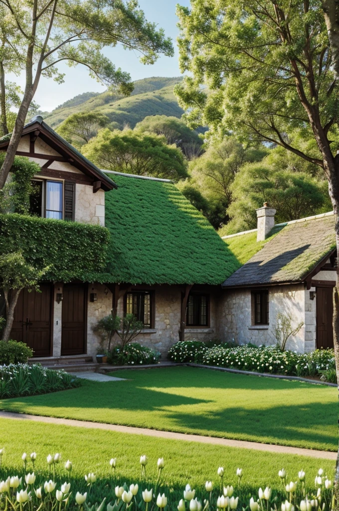 A village, Fresh and green, symbolizing spring's arrival, with clovers and a nature-inspired palette.