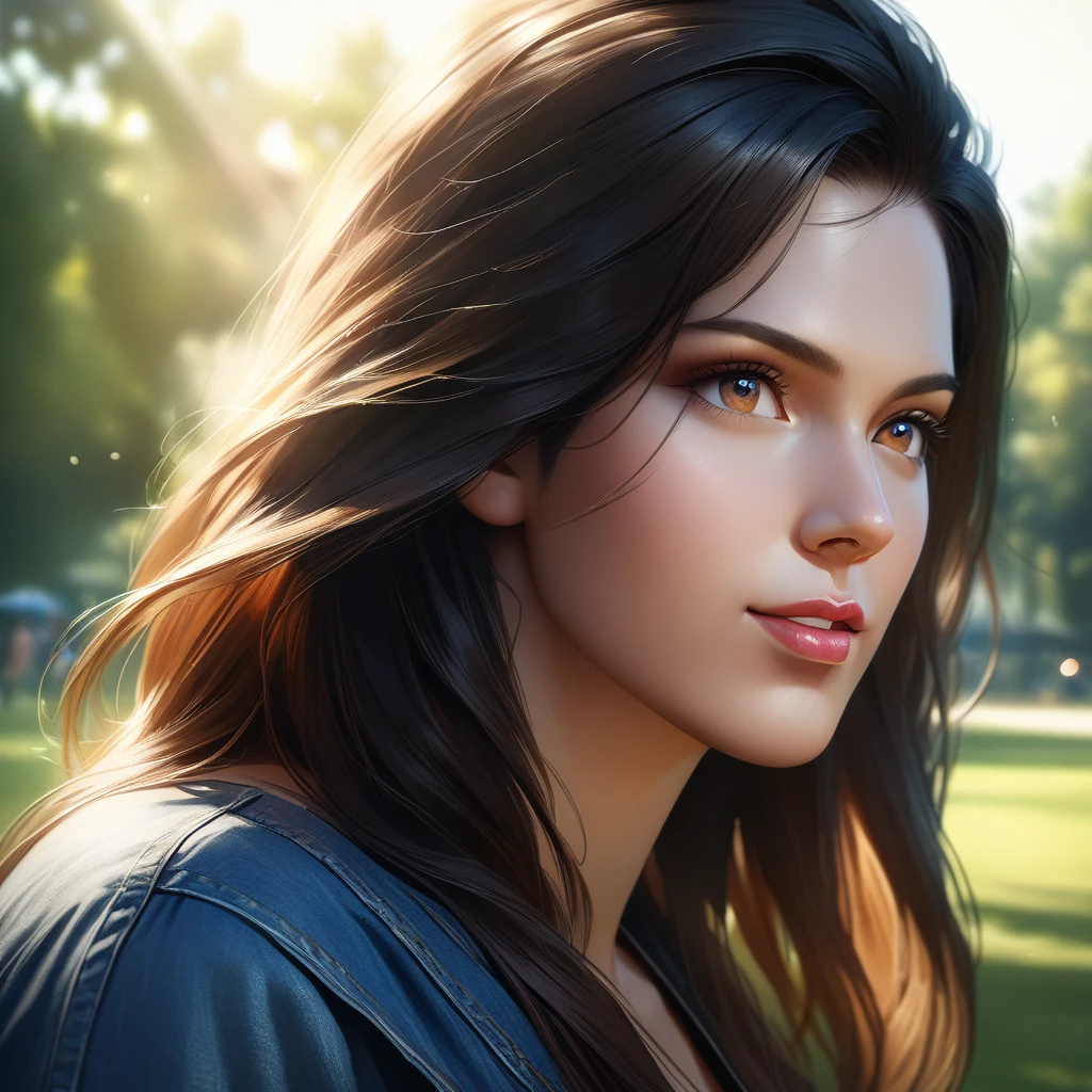 (best quality,4k,8k,highres,masterpiece:1.2),ultra-detailed,(realistic,photorealistic,photo-realistic:1.37),1girl,young woman,beautiful detailed eyes,beautiful detailed lips,extremely detailed eyes and face,long eyelashes,smooth skin,soft smile,long flowing hair,casual outfit,standing pose,natural lighting,outdoor scene,park background,lush greenery,sunlight filtering through leaves,bokeh effect,vivid colors,sharp focus,portrait shot,golden hour,serene atmosphere,2D realistic style