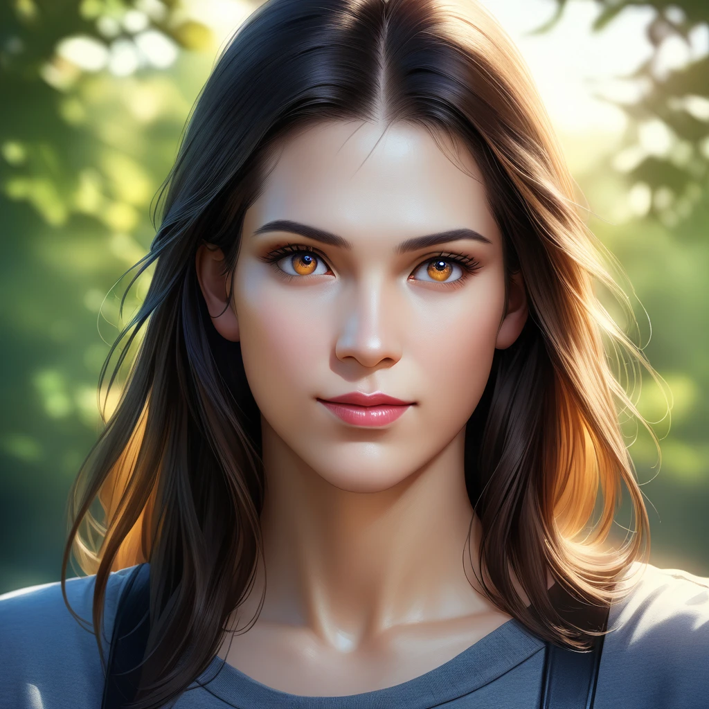 (best quality,4k,8k,highres,masterpiece:1.2),ultra-detailed,(realistic,photorealistic,photo-realistic:1.37),1girl,young woman,beautiful detailed eyes,beautiful detailed lips,extremely detailed eyes and face,long eyelashes,smooth skin,soft smile,long flowing hair,casual outfit,standing pose,natural lighting,outdoor scene,park background,lush greenery,sunlight filtering through leaves,bokeh effect,vivid colors,sharp focus,portrait shot,golden hour,serene atmosphere,2D realistic style