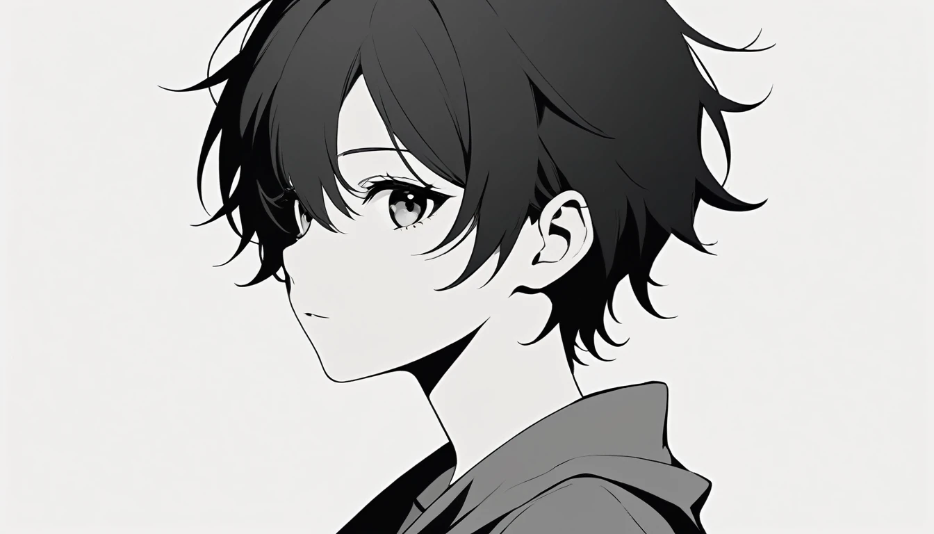 High-resolution anime digital art, Genderless Teenager Female, minimalist black silhouette, clean white background, high resolution, digital art, vector illustration, black and white color palette