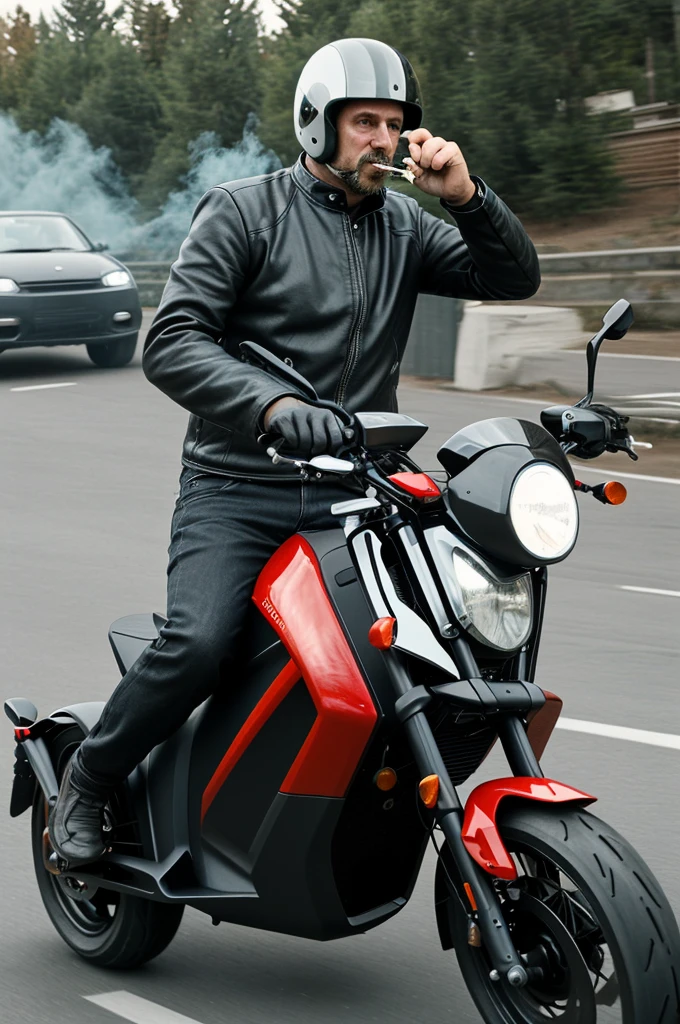 36-year-old man driving an electric motorcycle smoking a marijuana joint