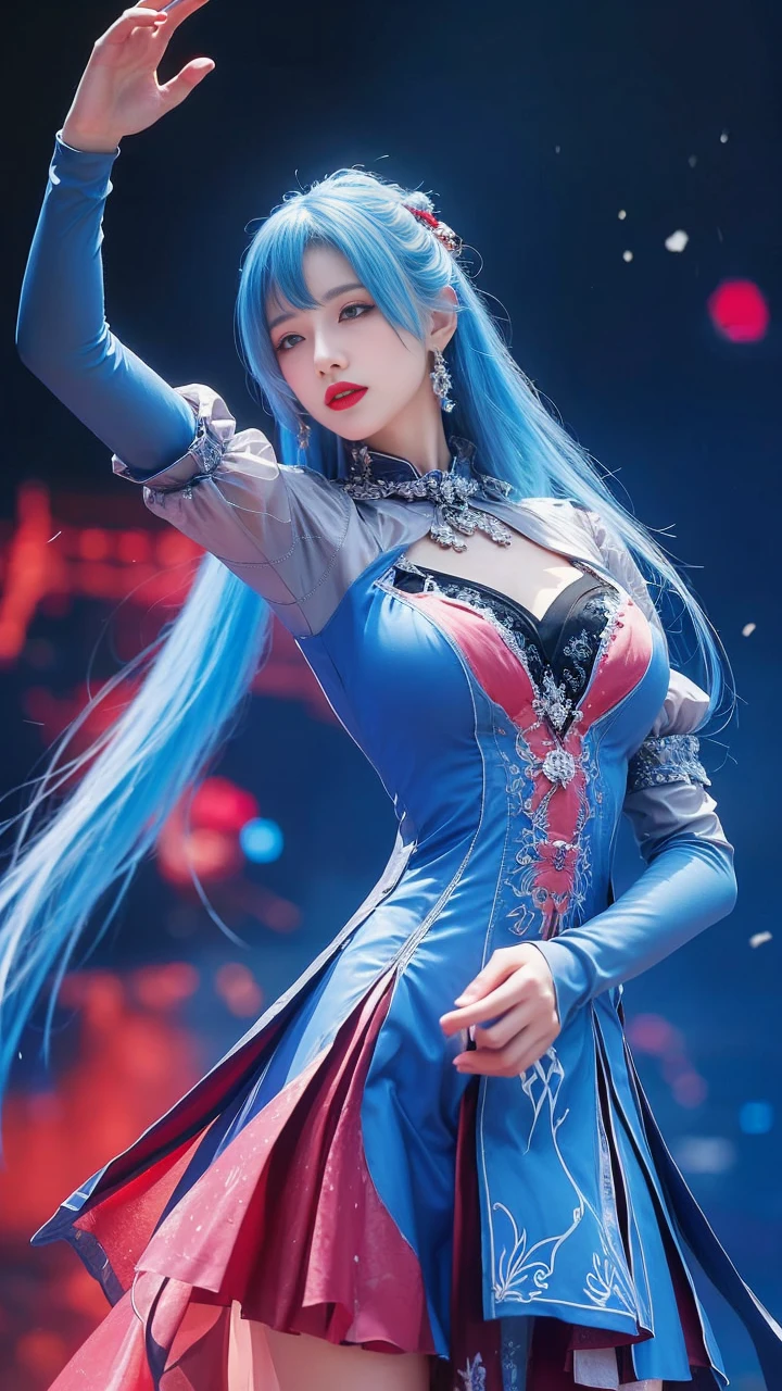 best quality, tmasterpiece,Ultra-high resolution,Clear face,(Reality:1.4),ferpect lighting,(upper body shot), (photorealistic:1.50), anime wallpaper, Guviz style artwork, cover-up fantasy up to magic , by Yang J, Guviz, beautiful artwork illustration, beautiful digital artwork, beautiful digital illustration, Li Song, beautiful anime portrait, art style in Beauvot, Lips wear thick red lipstick,
