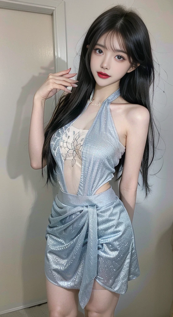 guqinghan, ((Bare shoulders)), ((Full breasts)), ((The skirt is short)), ((Sexy legs)), ((knee shot)), ((Standing, Elegant posture)), 1girl,独奏, 1girl, Cute Girl, Beauty, Practical, Fashion Girl, Red lips, Mature women, Exquisite makeup, big eyes, beautiful, (best quality, masterpiece:1.2), Extremely detailed, (Practical:1.37), ((Random Scenes, Random shooting angle)), ((Sexy long legs)), Young and energetic, Charming model, (Exquisite eyes, Delicate lips), Show a bright smile, Create stunning girl images, warm color, Extremely saturated colors, Official Art, Extremely detailed的 CG, Unity 8K wallpaper, (High Dynamic Range :1.4), (Movie atmosphere),(Soft colors), (Natural skin texture, ultra-Practical, Soft Light, sharp),(Very detailed), night, moonlight