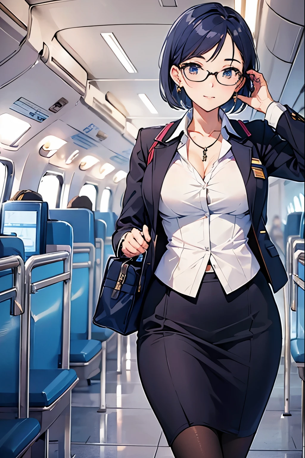 ((Ana_flight attendant, _uniform)),, (airport), Cute face,, Running in a big stride、stewardess。Earrings、Sexy、Cabin attendant、Beauty、Short Hair、I&#39;m in a hurry