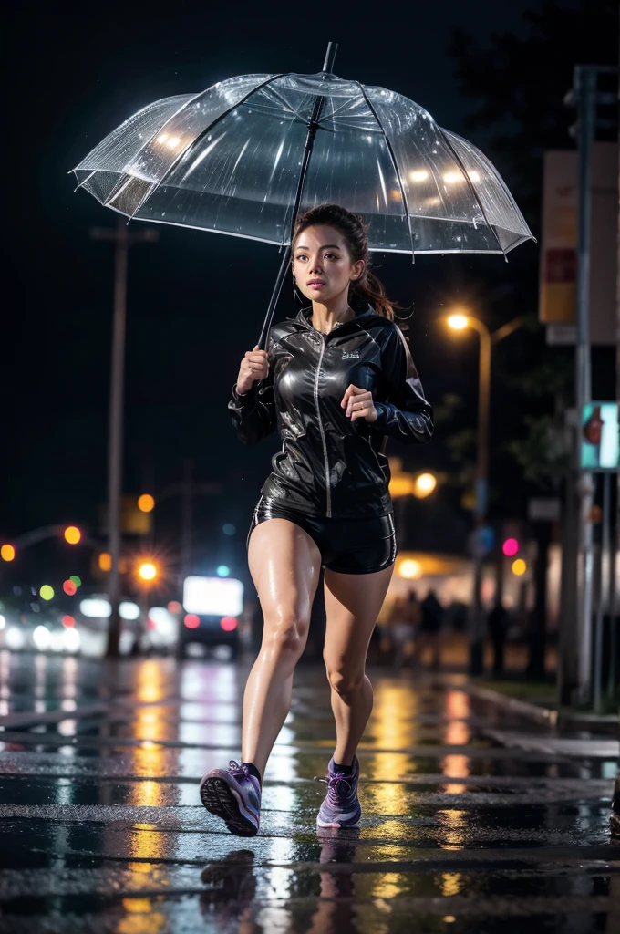 woman running in the rain at night 8k