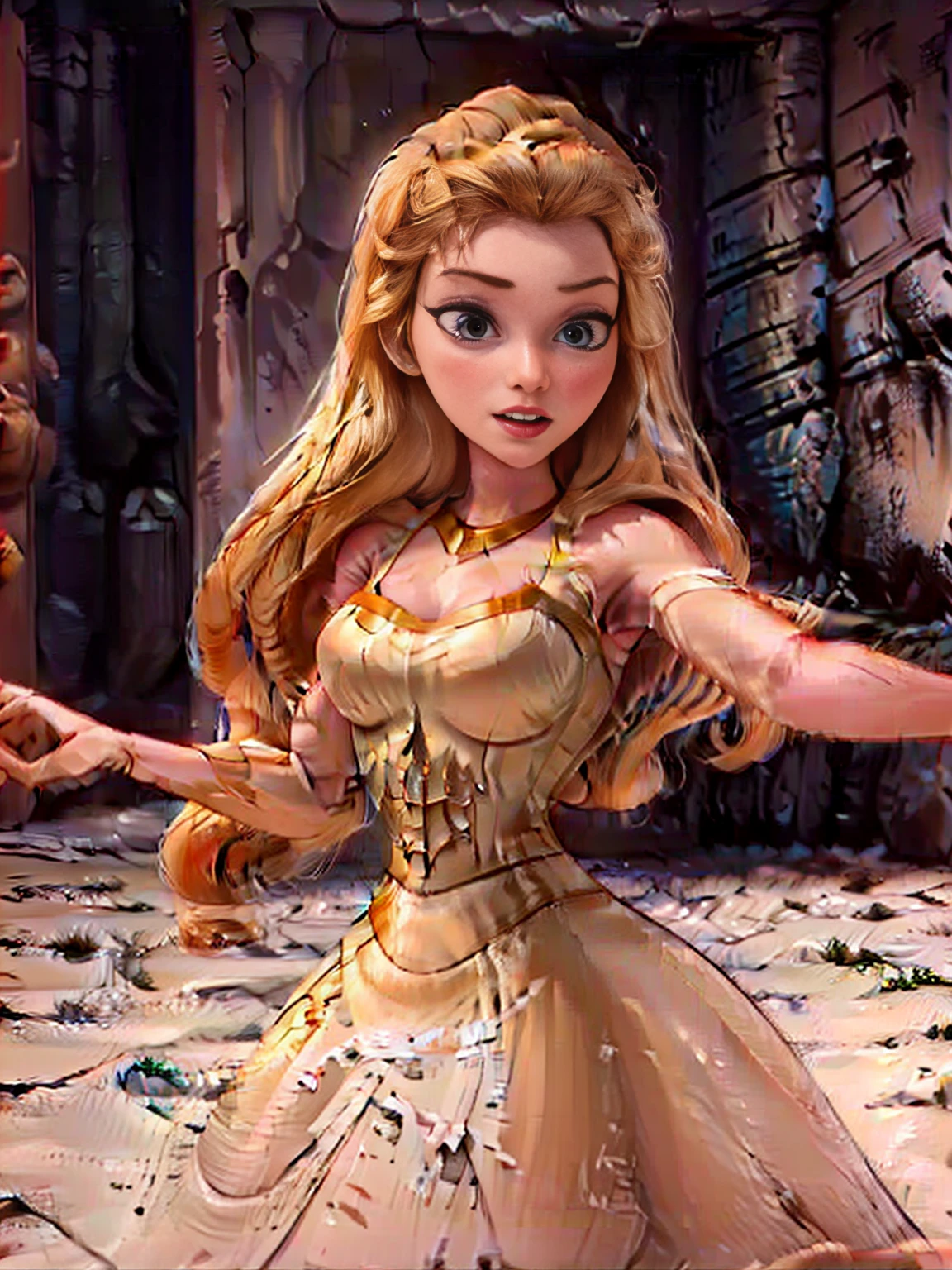 ((Full body photo, standing, on the ground)) raw photo of a 1girl, thigh high bootsblonde, long, golden thigh-high boots, white dress, choker, she_ra, Dynamic pose,smug smile,tall , (muscular body:1.3), (femenine hands:1.3),skindentation, narrow waist, thighs, wide hips, half eye close, eyeliner, eyelashes, perfect face, detailed eyes, facial lighting,looking at viewer (masterpiece, high quality:1.2)