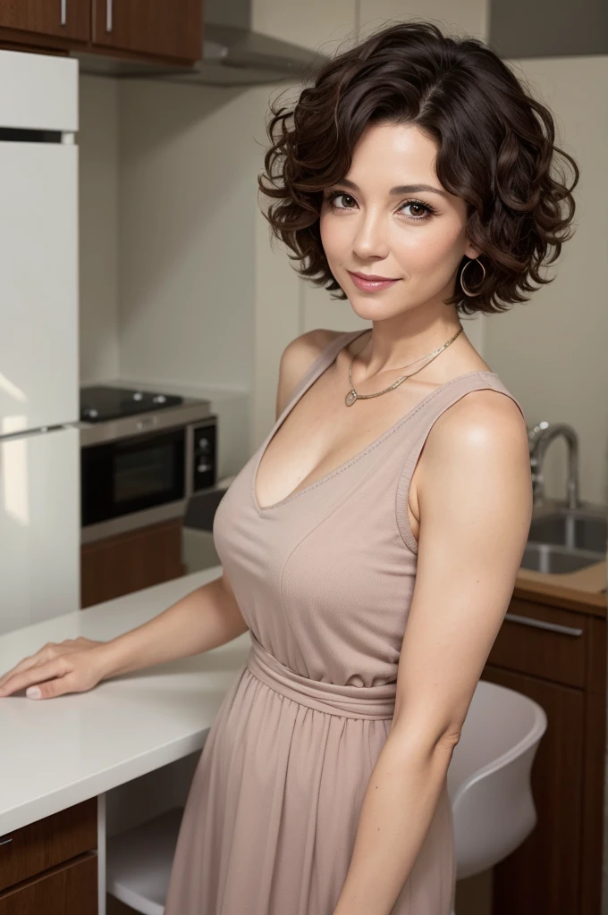 50 year old woman, short curly hair.