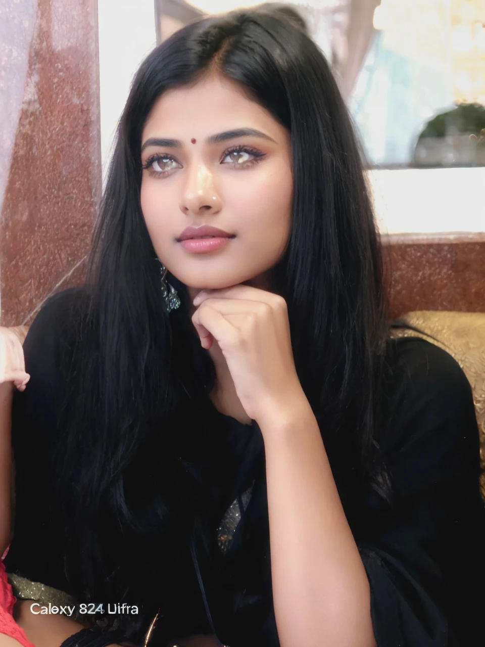 a beautiful young Indian girl, red bra, green , very slim waist, extremely detailed face and eyes, long eyelashes, beautiful lips, cinematic lighting, colorful bokeh background, highly detailed, photorealistic, 8k, masterpiece