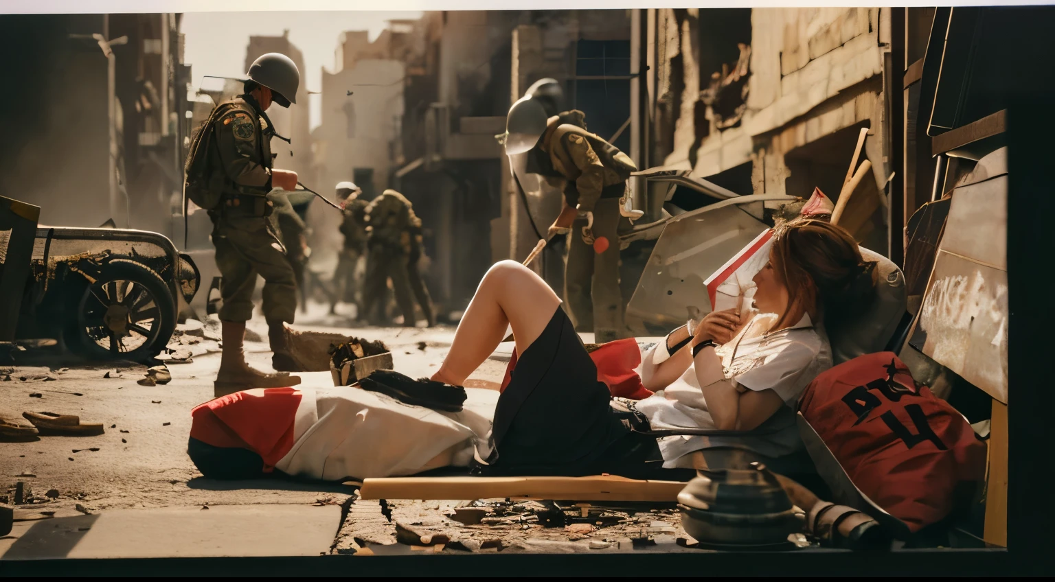 Amid the bombs and explosions, the French nurse takes care of the war wounds of the young American soldier