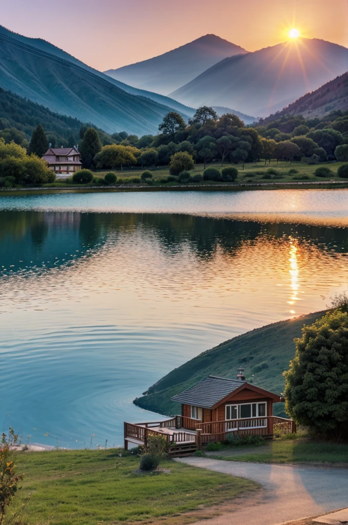 A small house near Lake sunset