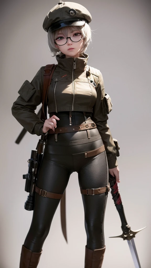 Masterpiece, Highest quality, 4K, The face is precise(((must))), concept art, best shot, Holding a beautifully decorated long sword, A brave pose, head to toe((must)), aschgray haired early 20's Russian girl, Wearing jet black protector, cutting edge protective gear,  The background is a battlefield, Ilya Kuvshinov's style