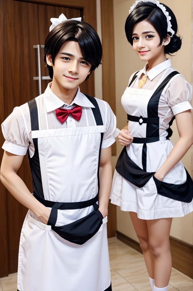 Effeminate boy in maid outfit in anime style