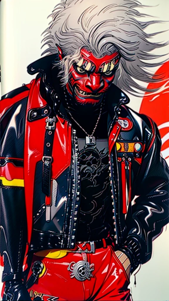 lion dance whole body cyber punk Japan Leather jacket Gray Hair AKIRA male Fantasy