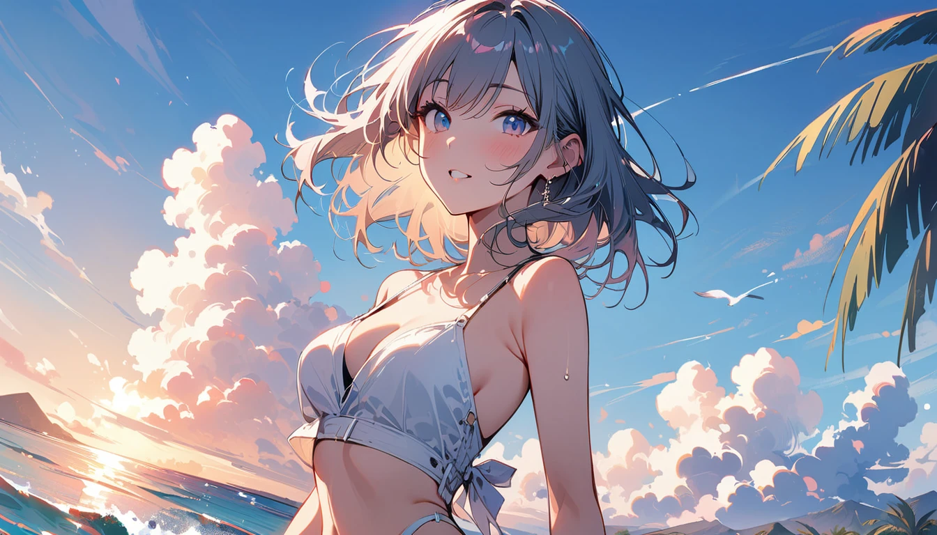 (masterpiece, Highest quality:1.2), 1 Girl, alone,Eyes open,Are you having fun,Tropical atmosphere,Ocean