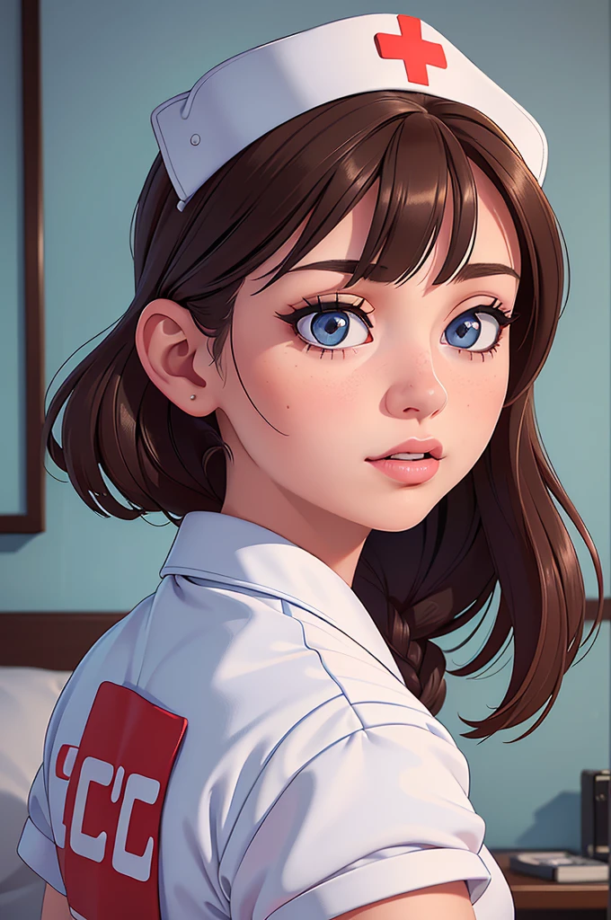 phothorealistic image of (a woman:1.1) A girl in a nurse uniform (from behind) (Best Quality,4k,8k,high resolution,Masterpiece:1.2), (realist,photorealist,photo-realist:1.37), ultra detailed, (professional:1.1) que incluande (a beautiful face) with (Extremely detailed eyes) and (beautiful detailed lips). the girl is seen (From a third person perspective:1.1), focusing on the (((nurse&#39;s ass))) in a (sexand:0.9) form. The nurse wears a (((wet sexual white uniform))) with a (stethoscope) around your neck. The scene is (brightly lit) with (soft natural lighting) highlighting the girl and the nurse. The work of art must have a (realist) standle and vibrant colors to create a (natural) Atmosphere.(((vulgar:1.1))), big cleavage