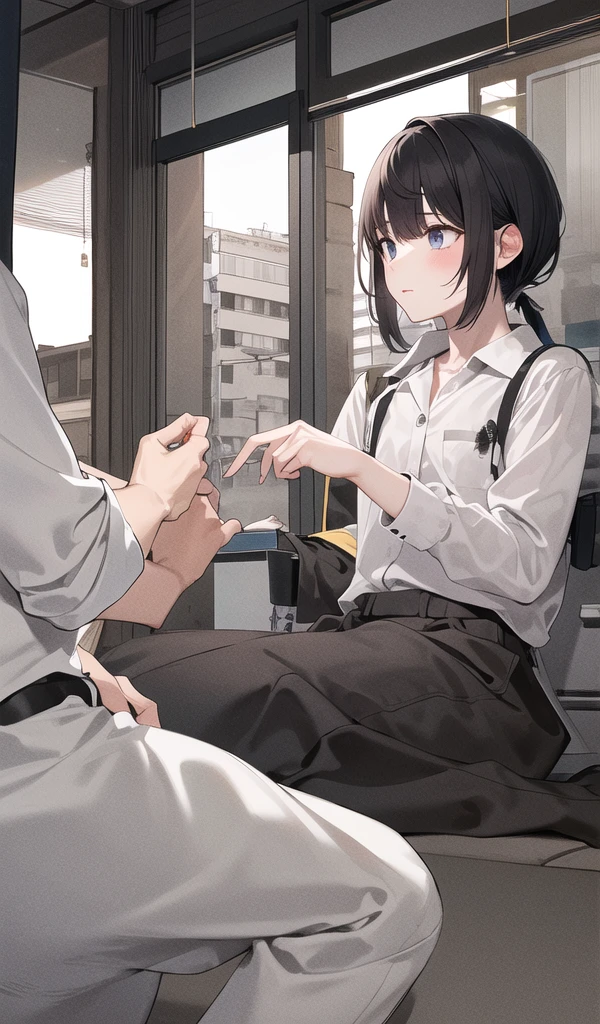 A boy is touching Sara Hoshikawa's breasts,masterpiece, Highest quality, High resolution, HS1, Red eyes, Yellow Eyes, Side Ponytail, x Hair accessories,Pink is good,Hair Ribbon,Black Playboy Bunny, hair band, Bunny ears,Fishnet tights,casino,True Face, ((squat, Spread your legs)),Raise your arms, Put your arms behind your head,