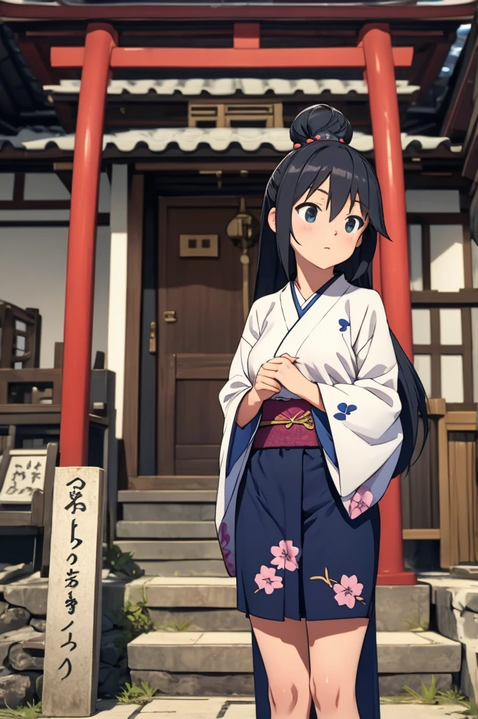 Girls , Height under 100, kimono, Small breasts, Patterned cotton panties, Fabric Real, Black Hair, kimono, Old shrine