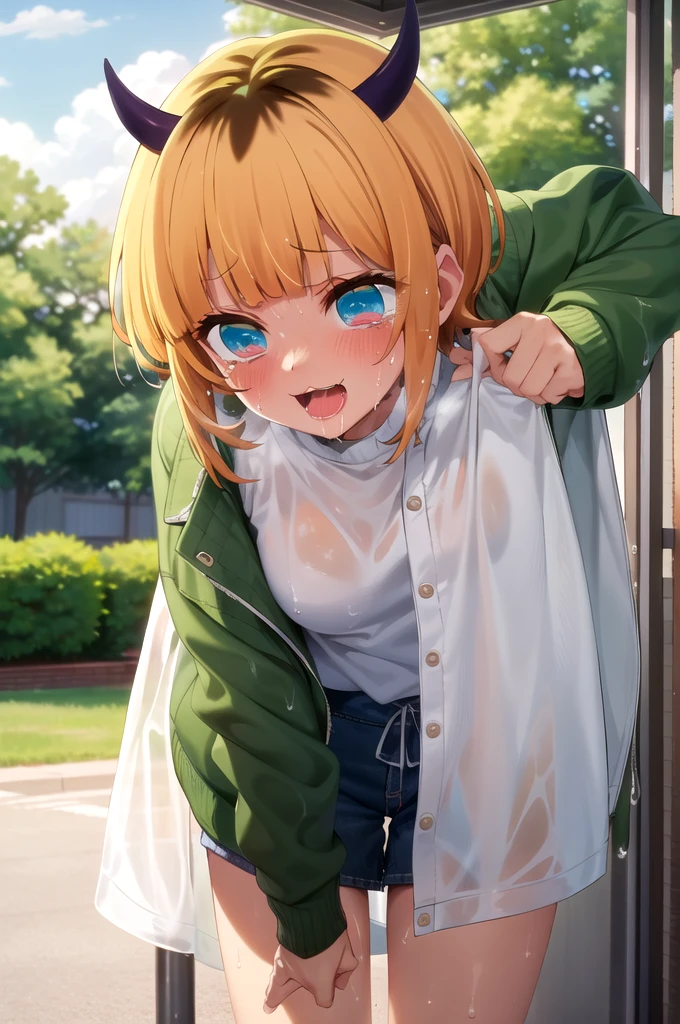 Best and highest quality, masterpiece, detailed,
memcho,
Open your mouth, A slight blush, :3, smile,
short hair, Blonde, Multicolored Hair, Aqua Eye, Blunt bangs, horn,
Are standing, Looking at the audience,
(Day:1.2), garden, Outdoor,
,nsfw,(ecstasy:1.3) ,(slut:1.2),(vulgarity:1.3),(fucked silly:1.1),(steam:1.1),(wet:1.2),(trembling:0.8),(tears:0.9) ,(drooling:1.1),(sweat:1.1),