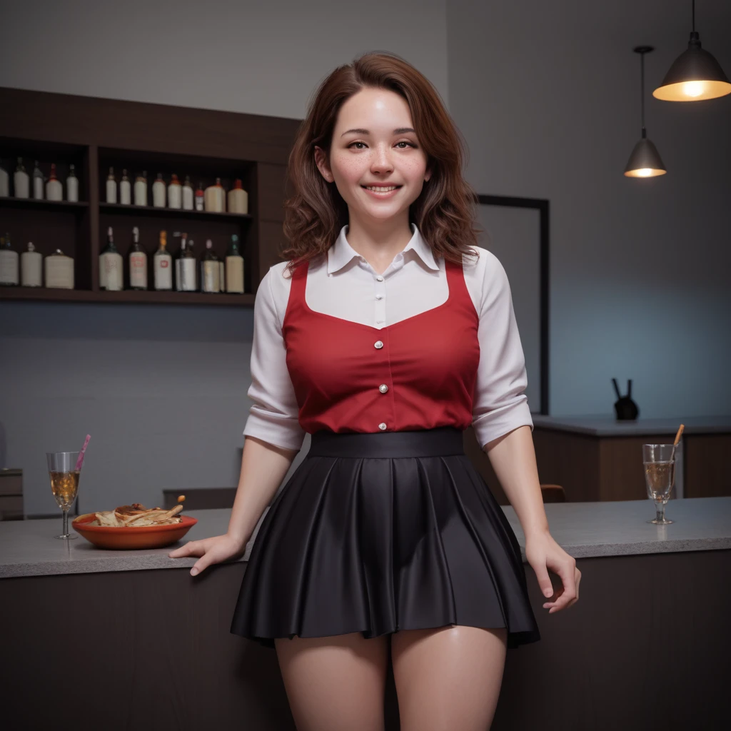 (GeGe:1.6), (woman, brunette, brown eyes, freckles), (best quality,4k,8k,highres,masterpiece:1.8),ultra-detailed,realistic:1.4,pretty anime waitress,(((skirt))), perfect anime eyes,(((36 years old woman)),seductive gaze,((brown eyes)),((kneeling on the floor of a sixties_diner_resturant(((high angle shot,frontal shot looking directly to camera))))),(((tanned skin))),((brown curly hair)),luscious lips,(natural breasts:.9),(long thick legs: .9),(wide gorgeous hips:1.1)
