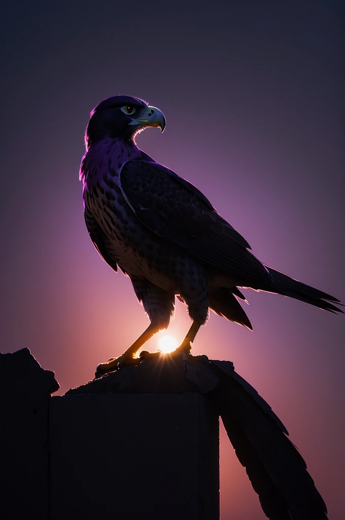 Purple silhouette of Falcon on black background