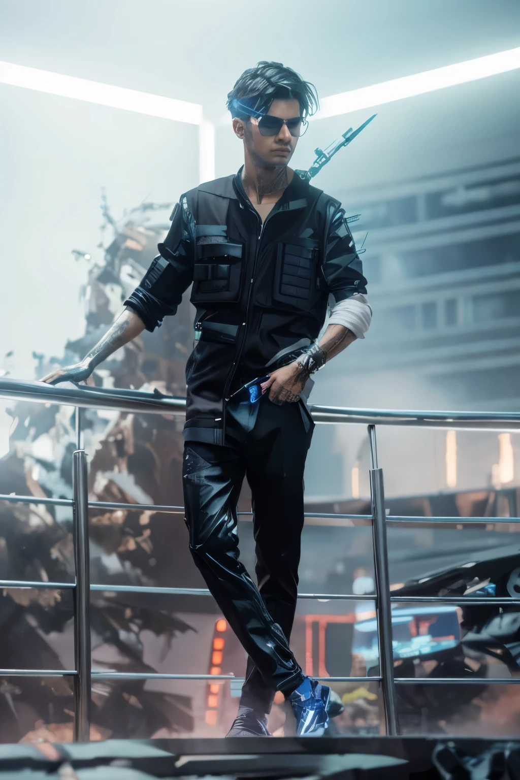 Change background cyberpunk handsome boy, realistic, face, 8k, ultra realistic,