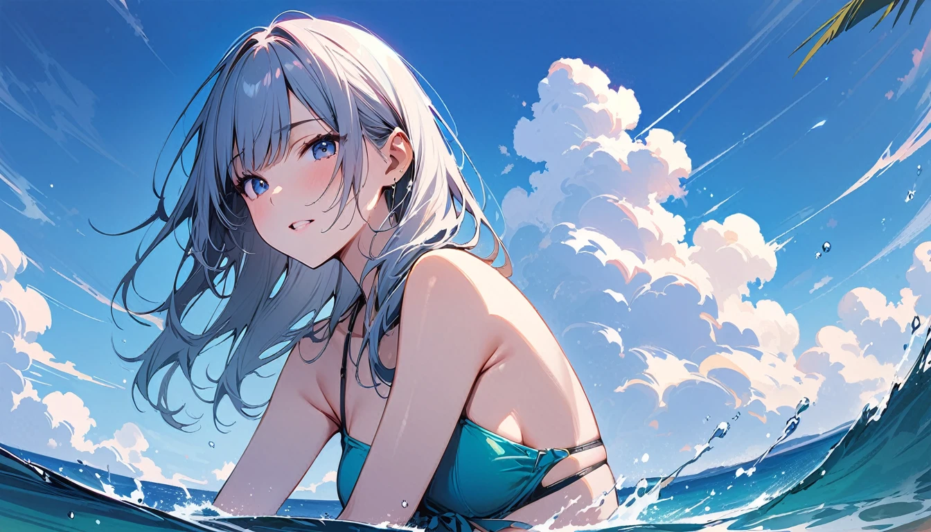 (masterpiece, Highest quality:1.2), 1 Girl, alone,Eyes open,Are you having fun,Tropical atmosphere,Ocean