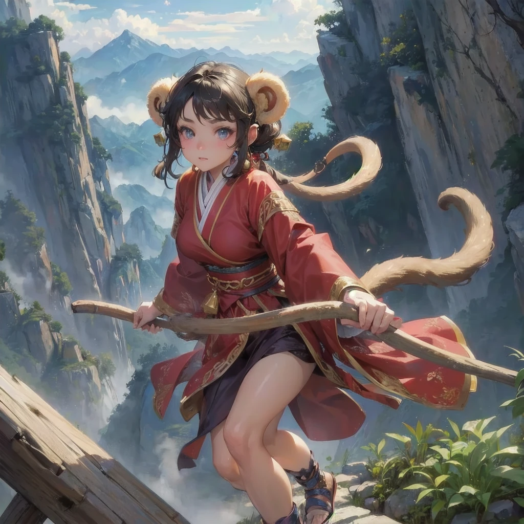 masterpiece, (textured skin), best quality, gorgeous beautiful girl, (a female
monkey ears,monkey tail),,detailed clothes,large breasts,narrow waist,, (beautiful face), cinematic lighting, (fantasy anime art ),
