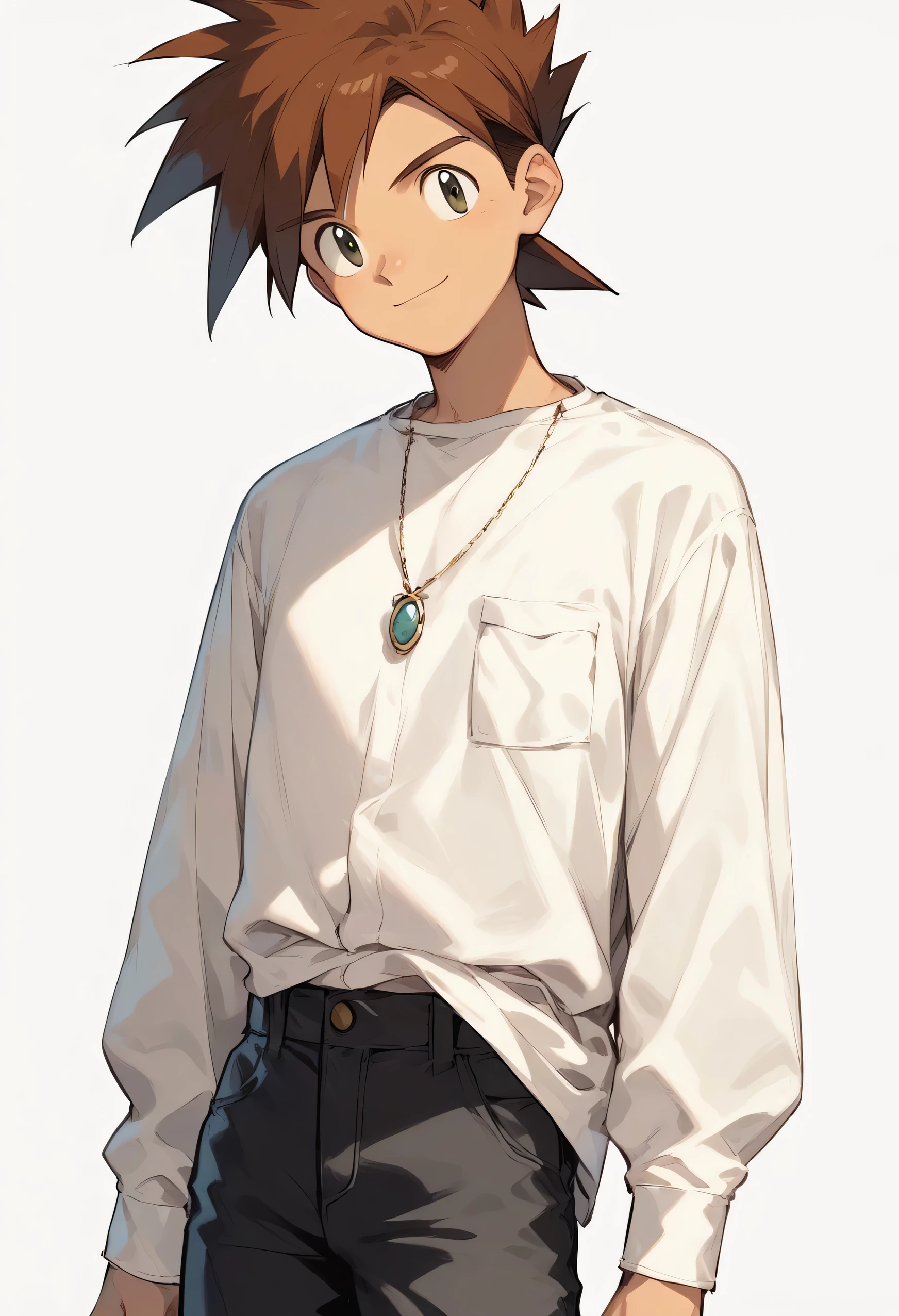 gary oak wearing a white long sleeve renaissance shirt with black pants