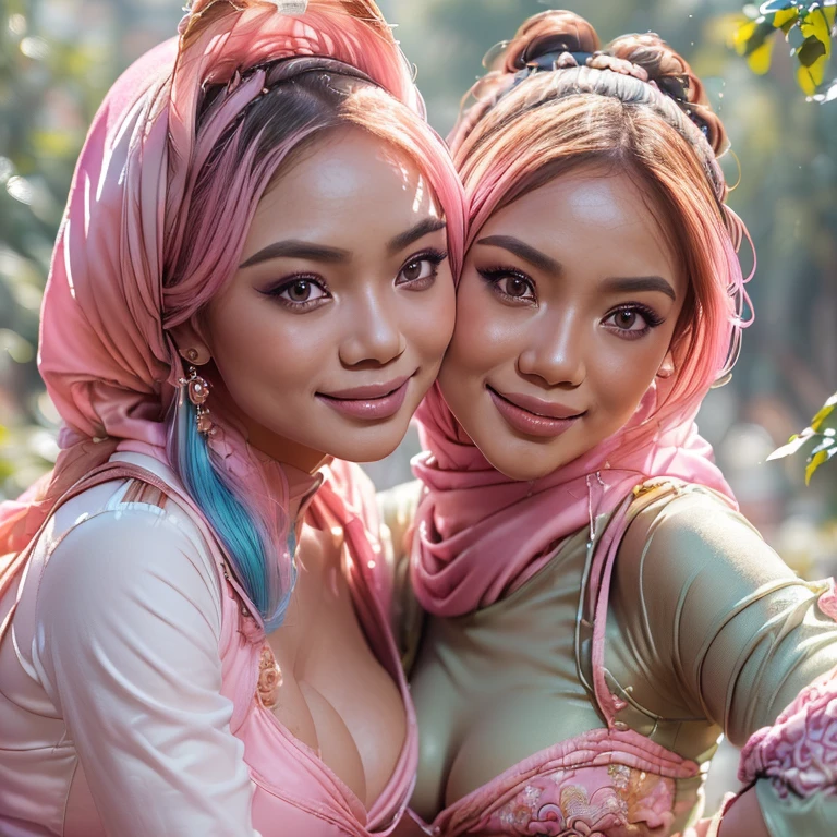 (((Malay prostitute, Malay gorgeous, Malay beauties))), 3girls, Look at viewer (((3 womans:1.5))) (((3 womans:1.5, womans standing full naked and nudes))) (((Perfect hijab))) (((blurry background, eye focus, cowboy shot, island beach background, facing front, dramatic light, cinematic light, realistic, realism))) ((Standing:1.5 (((NSFW Girlsis naked and nude, pink tit's))), Realistic, 3 malay girls, hijab, face enhancement, face extra large zoom, selfie, look up, stare at me, cleavage emphasis, smile, sit on bed, wear pastel color Lace Satin Cami Night Dress, Aesthetics of the female body in hijab, Serene setting, Sunlight filtering through leaves, Beautifully detailed clothing, intricate hijab patterns, Cultural immersion, Ethnic diversity, Feminine elegance. 3D Octane rendering, ray tracing, super detailing viewer, close-up.Malay girl with hijab, Eye makeup (((highest quality)), (super detailed), 2 girls, (iridescent hair, colorful hair, half blue and half pink hair: 1.2), (Gorgeous Malay Girls: 1.2), outdoor, bangs, smile, sky blue eyes, perfect hands, perfect hands, hand details, corrected fingers. Earrings, big breasts, high quality, ultra detail, 8k, action pose, cinematic lighting, lot of smoke effect, dramatic action, fighting pose, style raw, 35mm lense, low angle Shot, Deep Focus cinematography effect, Natural Lighting, cool-toned color grading, high quality, ultra detail, 8k resolution, using Canon EOS C700, Best quality, high resolution, Masterpiece: 1.3, Beautiful Malay hijab girl, Masterpiece, Soft smile, Realistic, Charming eyes, Glowing eyes, Parted lips, Modest attire, Malay traditional hijab, graceful figure, Aesthetics of the female body in hijab, Serene setting, Sunlight filtering through leaves, Beautifully detailed clothing, intricate hijab patterns, Cultural immersion, Ethnic diversity, Feminine elegance. 3D Octane rendering, ray tracing, super detailing viewer, close-up.Malay girl with hijab, Eye makeup (((highest quality)), (super detailed),