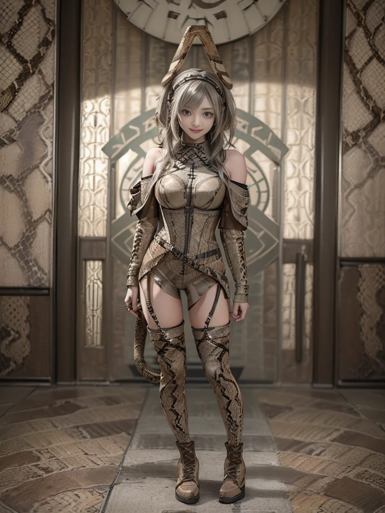 (Full body:1.2)、(Side view:1.1)、(Smiling with teeth showing:1.3),(Shibuya Gal:1.5)、(Beautiful:1.5)、(Neo-goth fashion:1.5)、(Punk RockVisual Kei:1.5)、(An off-the-shoulder hoodie in khaki and brown with delicate silver accessories.:1.5)、(A corset with a delicate beige and brown design:1.4)、(Dark grey, khaki and brown snakeskin bodysuit:1.5)、(Snake print headband:1.3)、(Beige and charcoal knee socks:1.4)、Embellished collar and long boots、(I&#39;m selling snake print underwear.:1.4)、(Long eyelashes:1.3)、(20-year-old)、((Highest quality、8k、masterpiece:1.3))、1 Female、Slim and beautiful abs:1.3、(hairstyle casual、Beautiful boobs:1.1)、(Doing an aerobics pose:1.3)、dress:1.1、Super small face、Narrow eyes、double eyelid、A sloppy smile、Esbian all over、Dynamic Angle、Close-up、CPL Filter、Blurred Background、Bokeh、Blue Hour、Detailed face and skin texture、Detailed eyes、,(Twin tails:1.3)、(Black Hair:1.3)、Gravure idol、(The background is a glamorous dance hall:1.3)、(Make your legs thinner:1.4)、(Slim body:1.3)、(clavicle:1.1)
