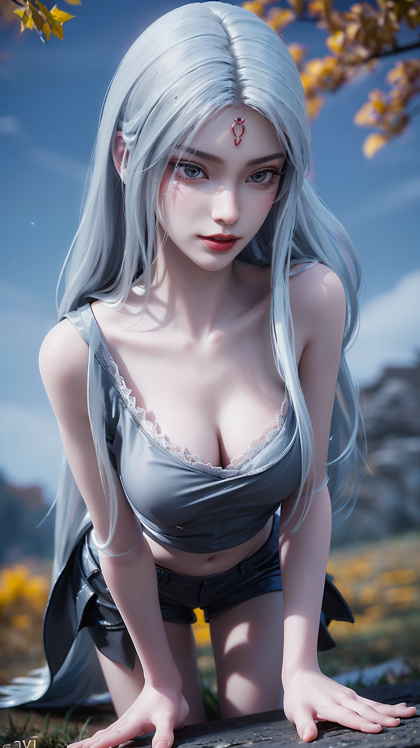 Close-up of miss wearing white mask, Beautiful character painting, Gu Weiss, Gurwitz-style artwork, daze, author:Yang Jie, Epic and beautiful character art, Stunning character art, author:Fan Qi, by Wuzhun Shifan, pixiv Art Street Guviz, 白色Long hair, insult, Tall and big, Long legs, (Sleeveless lace shirt), (shorts), (Striped )), ((Striped )), Walk, elegant, dignified, miss, Beautiful curves, sweet smile, Strong sense of detail and layering, Rich and colorful color, Has a unique texture, rich and colorful, color, vivid, Design Art, 16K, Very detailed, {{illustration}}, {Extremely refined}, {Exquisite surface treatment}, Very detailed, Delicate and shining eyes, {{Light}}, Extreme Light Effect, Model: realism, CFG size: 12, Laura: Bright texture (1.35), high quality, masterpiece, Exquisite facial features, Delicate hair depiction, Detailed depiction of the eyes, masterpiece, best quality, Light line tracing, Extremely detailed CG unified 8k wallpaper, masterpiece, best quality, (1 girl), Perfect body, (((Skinny white T-shirt))), beautiful eyes, (Delicate face), Long hair, Loose hair, Light blue hairpin, in class, (White skin), (Optimal Lighting), (Super intricate details), 4k unity, (Very detailed CG), Showing off her white legs, , Hot Pants, shorts,性感Long legs, Thin waist, Sweat is running down my waist, Showing belly, Extremely detailed depiction, Transparent clothes, Hands on thighs, 把目Light移开, 8k resolution, Raise an eyebrow, Shiny hair, flower head, Wristband, bandage,Leather sexy pose, simple grey background, Crawl to the audience, Kitten pose, Get on all fours,