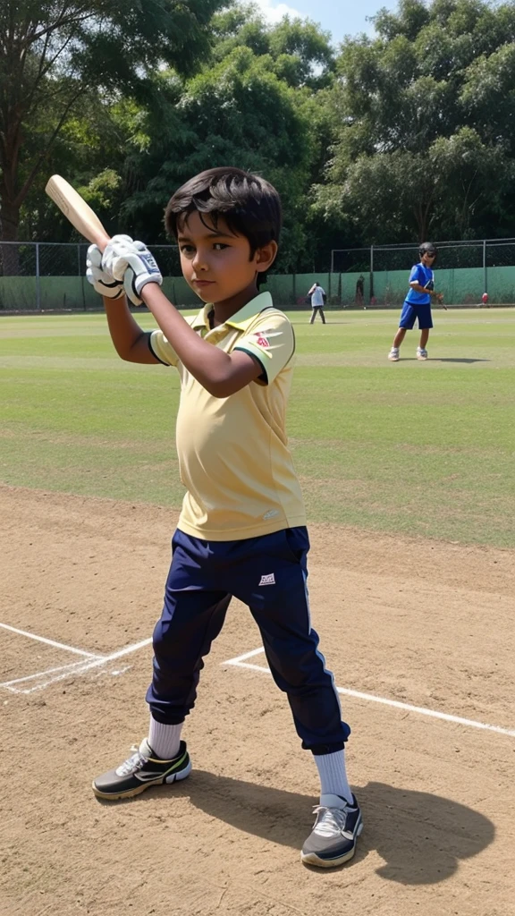 Generate 2000 kids childern playing cricket in ground nature