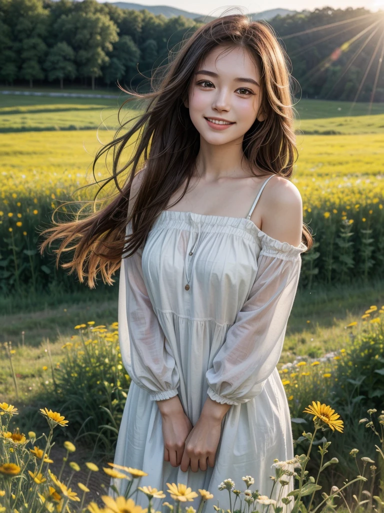 Imagine your cute girlfriend standing in a sunlit meadow, a gentle breeze tousling her hair as she smiles at you with warmth and affection. The vibrant colors of wildflowers surround her, creating a picturesque scene of natural beauty