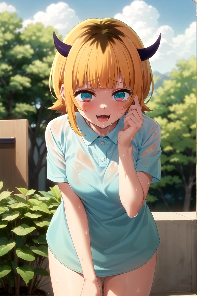 Best and highest quality, masterpiece, detailed,
memcho,
Open your mouth, A slight blush, :3, smile,
short hair, Blonde, Multicolored Hair, Aqua Eye, Blunt bangs, horn,Standing naked, Looking at the audience,
(Day:1.2), garden, Outdoor,
,nsfw,(ecstasy:1.3) ,(slut:1.2),(vulgarity:1.3),(fucked silly:1.1),(steam:1.1),(wet:1.2),(trembling:0.8),(tears:0.9) ,(drooling:1.1),(sweat:1.1),