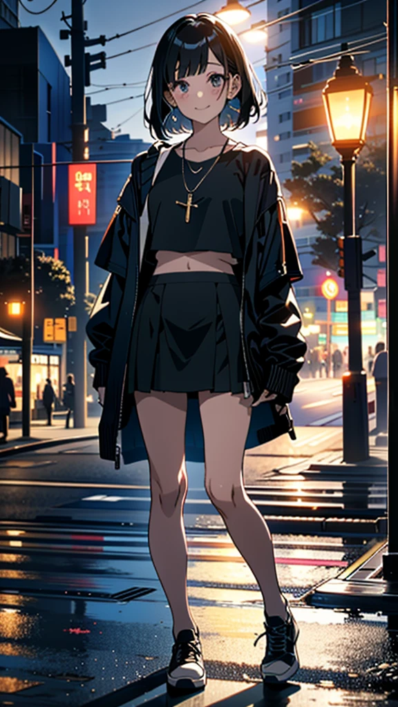 (8K, RAW Photos, 最high quality, masterpiece:1.2), high qualityのRAWカラー写真, Professional photo shoot, Cinematic Light, alone, (((young woman, Gal))), (Sharp features), (Small face), (Skin with attention to detail:1.2), clavicle, Cute face, Beautiful appearance, Long eyelashes,Girl Turning Around, smile, (Black Hair, Bobcut、 Tight bodycon、Very short skirt, Black sneakers, Night Park, Confident attitude, Capture the happy moment, Artistic painting,Attractive thighs, (Very nice touch:1.2),はにかんだsmile), Peaceful atmosphere, Oil painting style, Bright colors, (Are standing:1.5, Night cityscape, Full body portrait), Smooth texture, Gazing Eyes, Beautiful Skin, Shiny skin, ((Perfect Fingers, Five Fingers, Anatomically correct)), Background Blur, high quality, Surreal, ((Very detailed, photo shoot)),Many people々々、blush、plump、White skin、A bag full of stuffed toys、、Beautiful Eyes、Face close-up、Small breasts、Beautiful Abs、