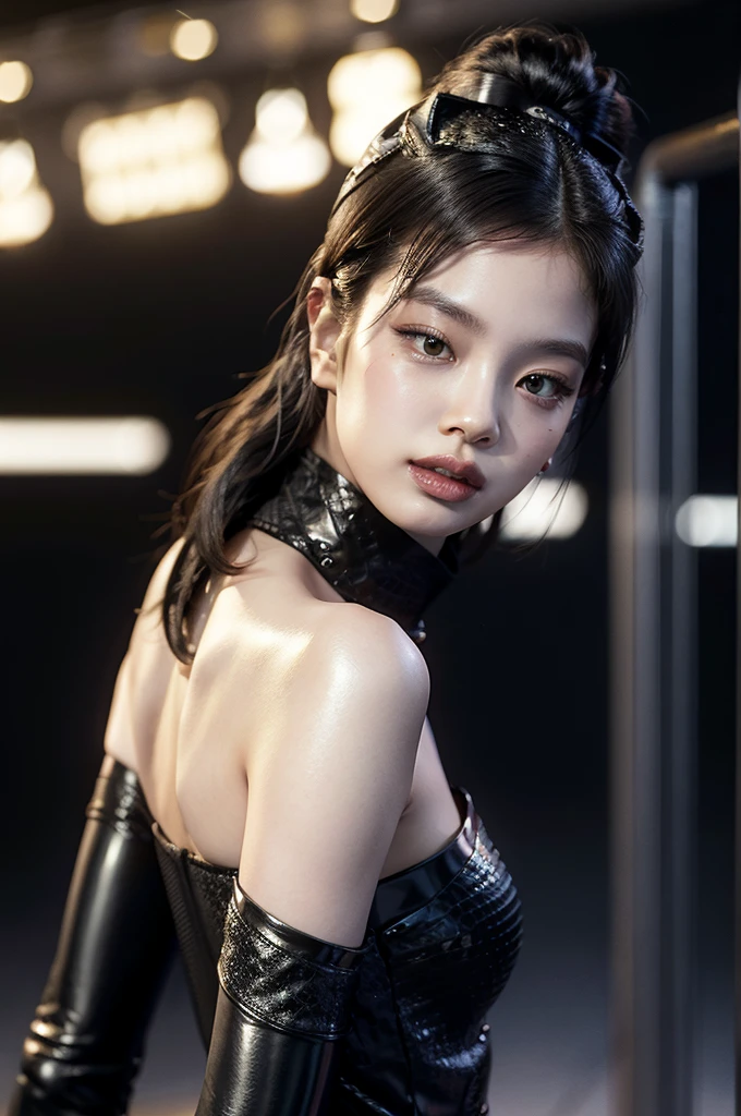 Jennie, blackpink, Short shoulder-length black hair, dressed as catwoman, realisitic