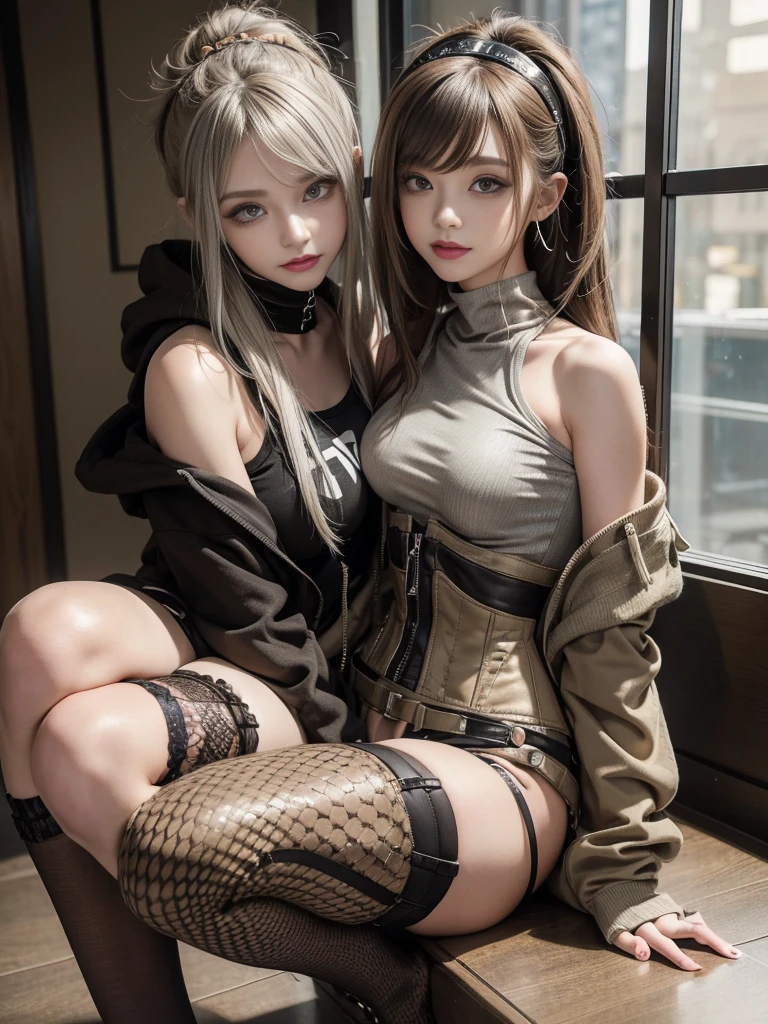 (Smiling with teeth showing:1.3),(Shibuya Gal:1.5)、(Beautiful:1.5)、(Neo-goth fashion:1.5)、(Punk RockVisual Kei:1.5)、(An off-the-shoulder hoodie in khaki and brown with delicate silver accessories.:1.5)、(A corset with a delicate beige and brown design:1.4)、(Dark grey, khaki and brown snakeskin bodysuit:1.5)、(Snake print headband:1.3)、(Beige and charcoal knee socks:1.4)、Embellished collar and long boots、(I&#39;m selling snake print underwear.:1.4)、(Long eyelashes:1.3)、(20-year-old)、((Highest quality、8k、masterpiece:1.3))、1 Female、Slim and beautiful abs:1.3、(hairstyle casual、Beautiful boobs:1.1)、(Doing an aerobics pose:1.3)、dress:1.1、Super small face、Narrow eyes、double eyelid、A sloppy smile、Esbian all over、Dynamic Angle、Close-up、CPL Filter、Blurred Background、Bokeh、Blue Hour、Detailed face and skin texture、Detailed eyes、,(Twin tails:1.3)、(Black brown hair:1.3)、Gravure idol、(The background is a glamorous dance hall:1.3)、(Make your legs thinner:1.4)、(Slim body:1.3)、(clavicle:1.1)