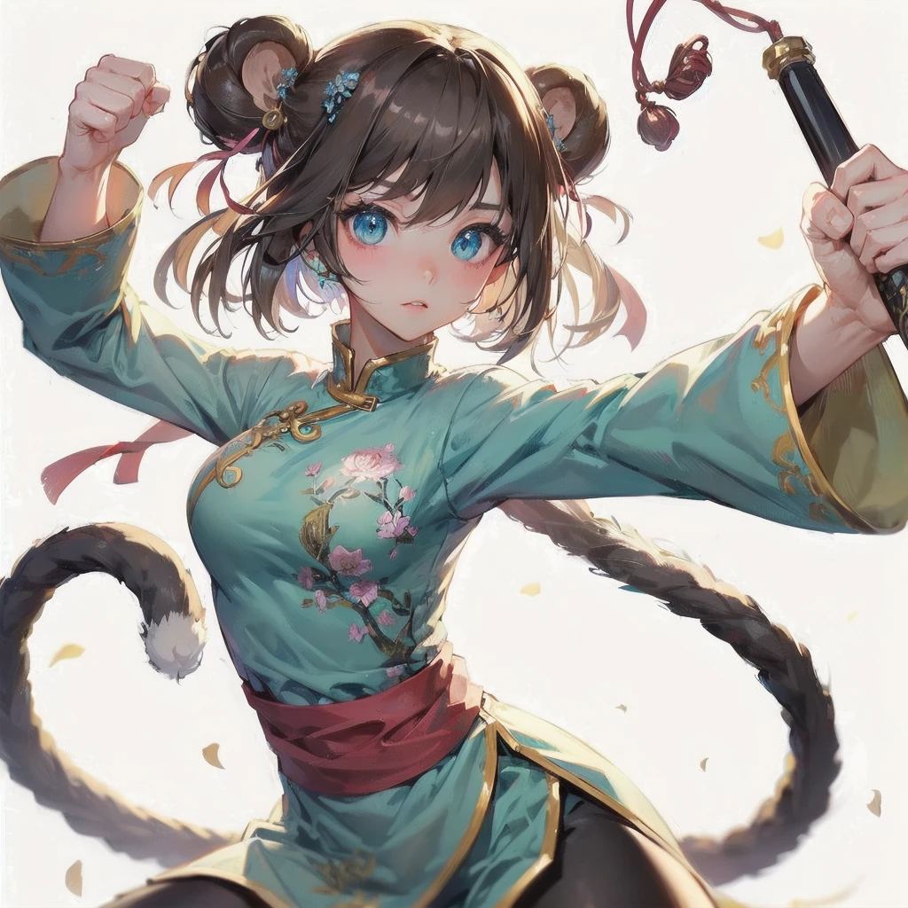  masterpiece, (textured skin), best quality, gorgeous beautiful girl, (a female 
monkey ears,monkey tail),,detailed clothes,large breasts,narrow waist,, (beautiful face), cinematic lighting, (fantasy anime art ),