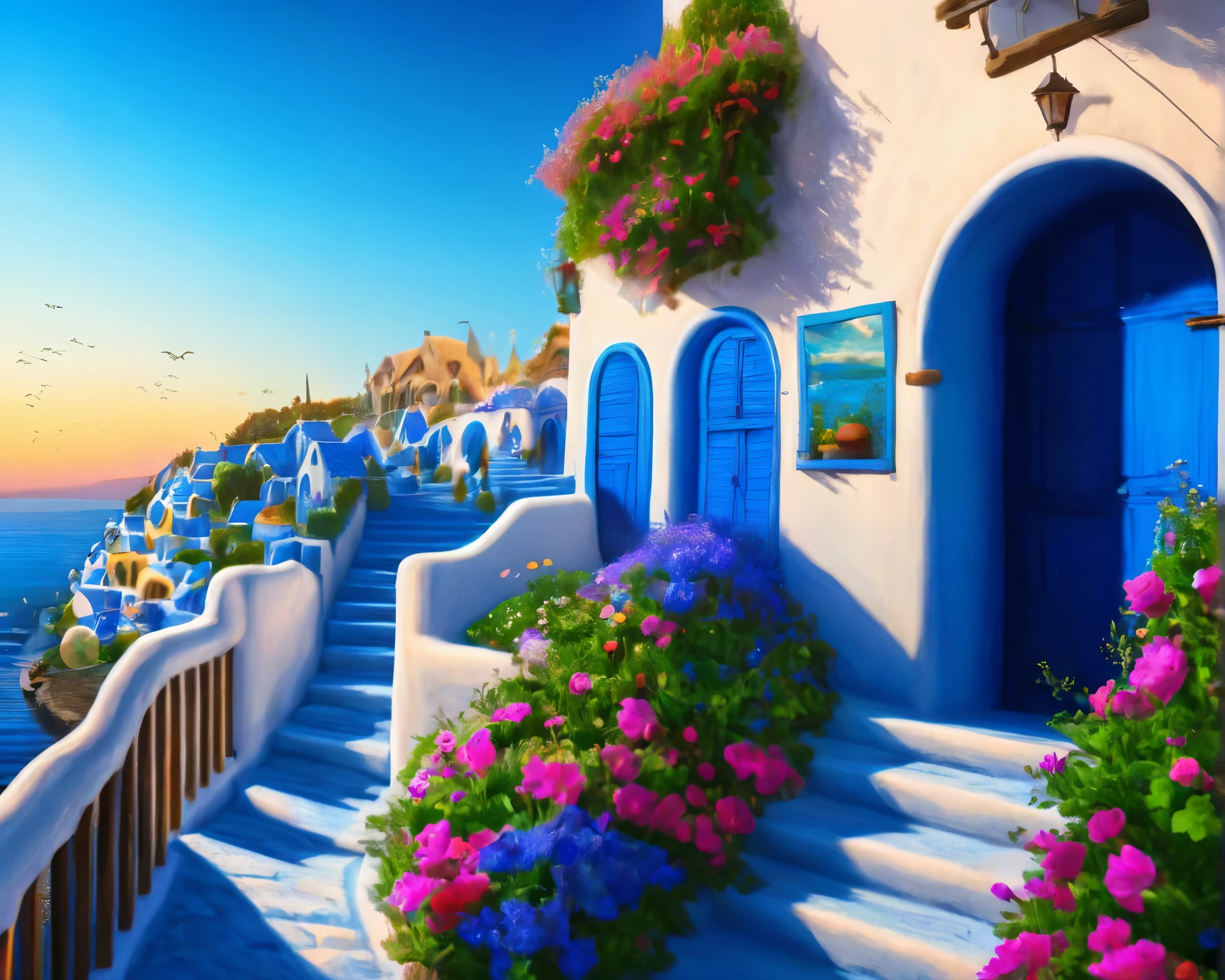 Cinematic Lighting riverside hobbit village full of farms and hobbits with gardens and flowers intricately detailed, true masterpiece, 8k, hdr, vibrant neon, led rgb studio quality OverallDetail